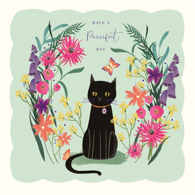otter-house-fairy-bells-cat-amongst-flowers-gru-karte-katze image 1