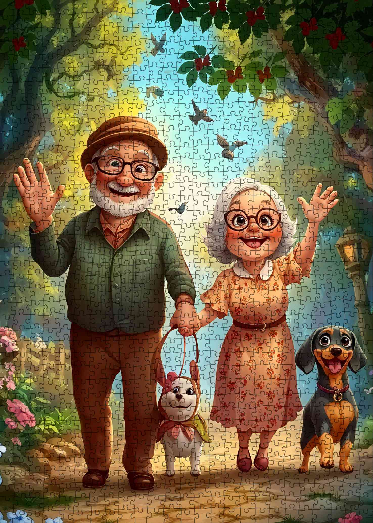 tucocoo-elderly-couple-walking-dogs-puzzle-1000-teile-paar image 2
