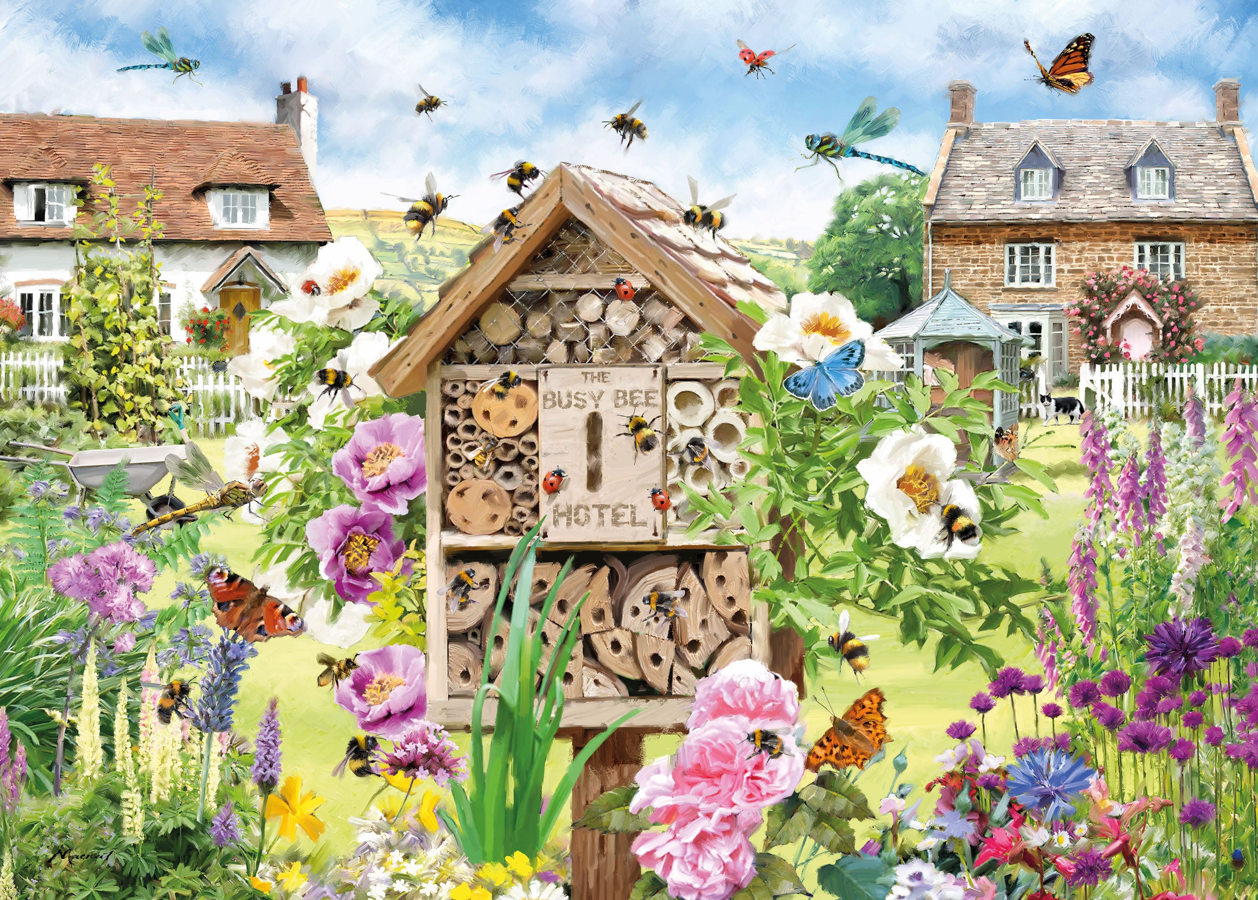 otter-house-busy-bee-hotel-puzzle-1000-teile-bienen-blumen-rechteckig image 1