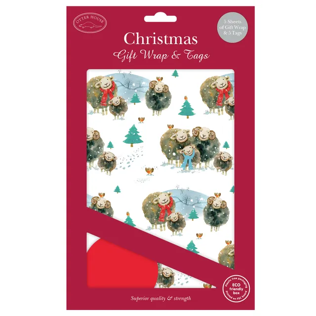 otter-house-huddling-herdwicks-geschenkpapier-5-bogen-tags image 1