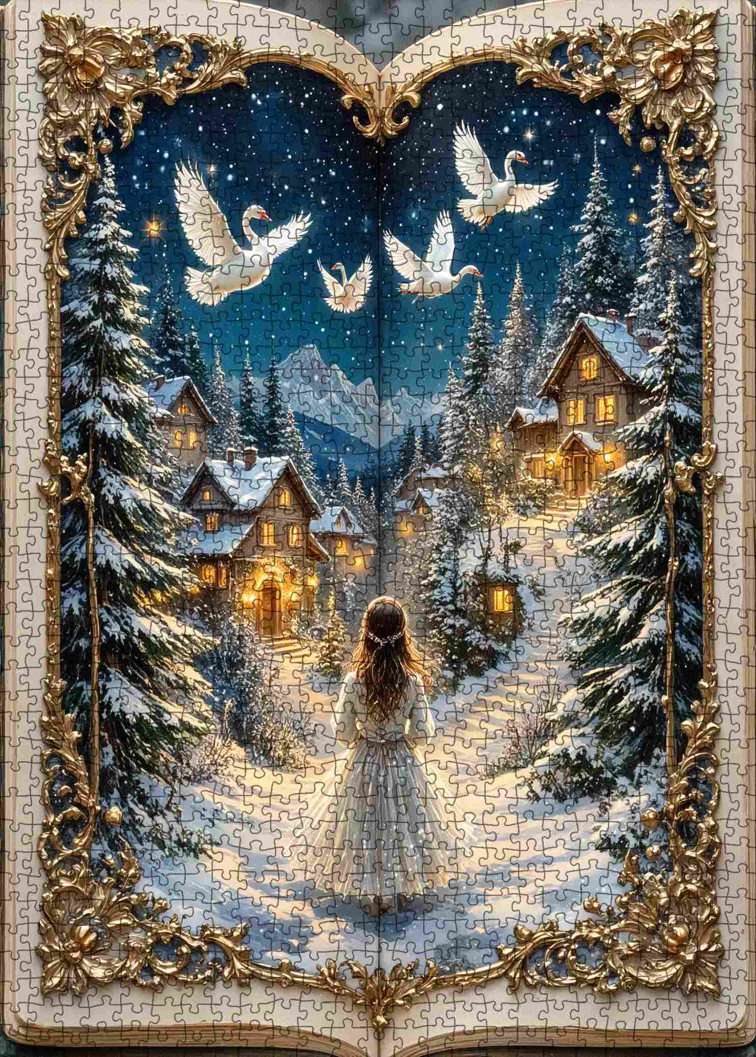 tucocoo-jigsaw-puzzles-winter-village-swan-night-puzzle-1000-teile image 2