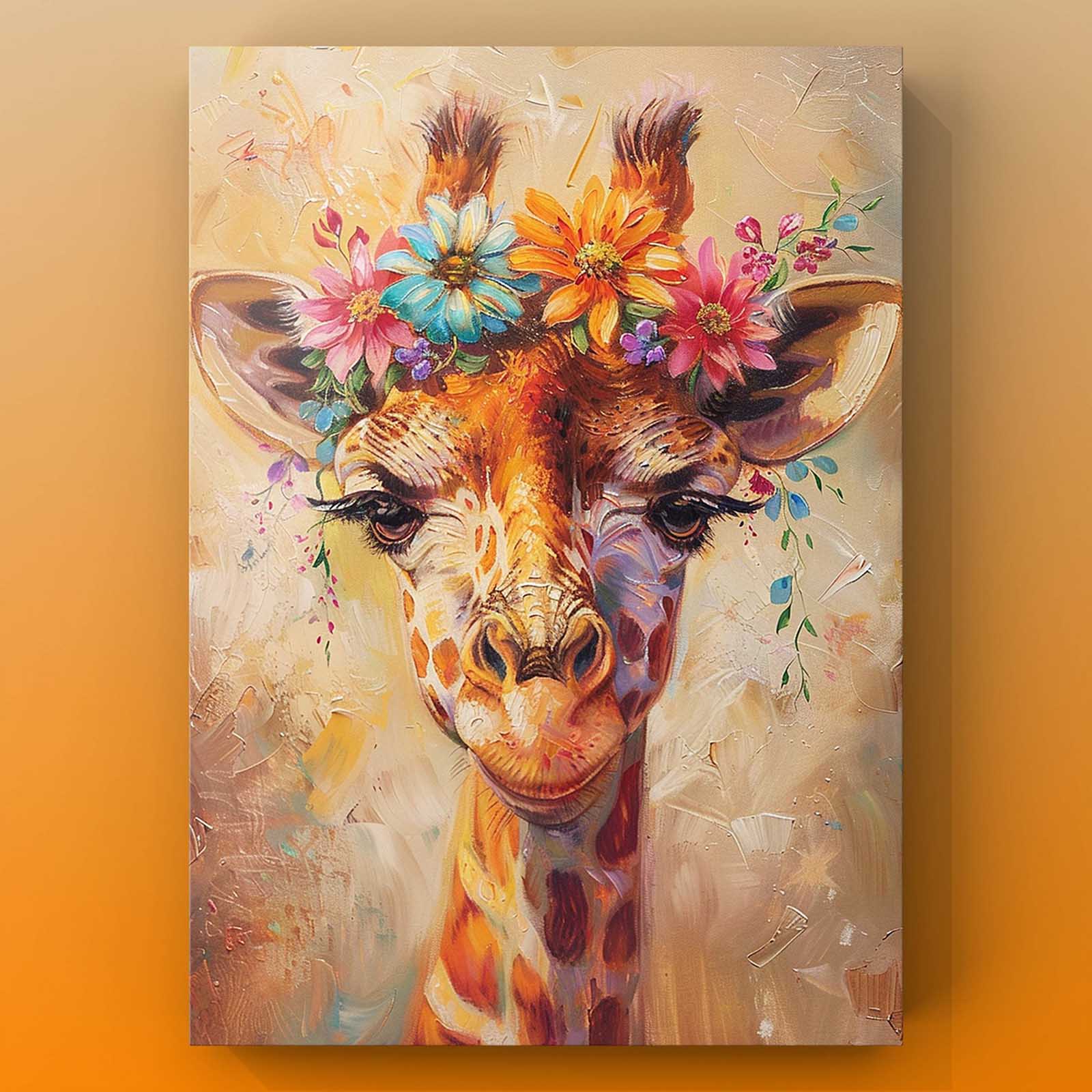 tucocoo-giraffe-mit-blumenkranz-leinwandbild-30x40-ungerahmt image 2