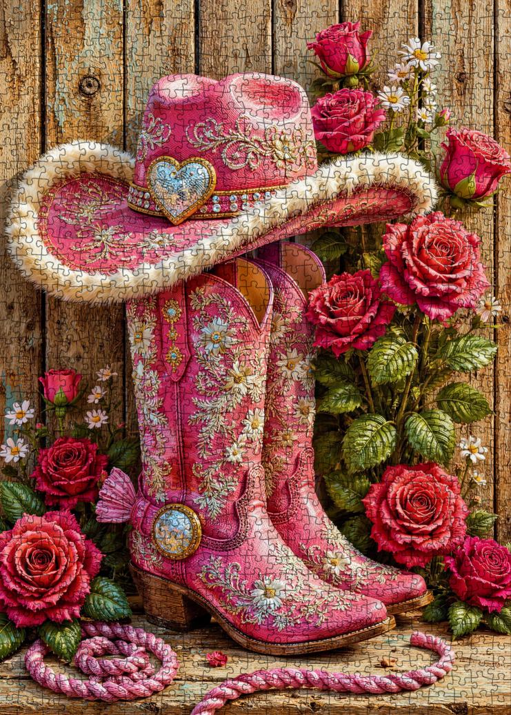 tucocoo-pink-cowgirl-boots-roses-puzzle-1000-teile-rosa image 2