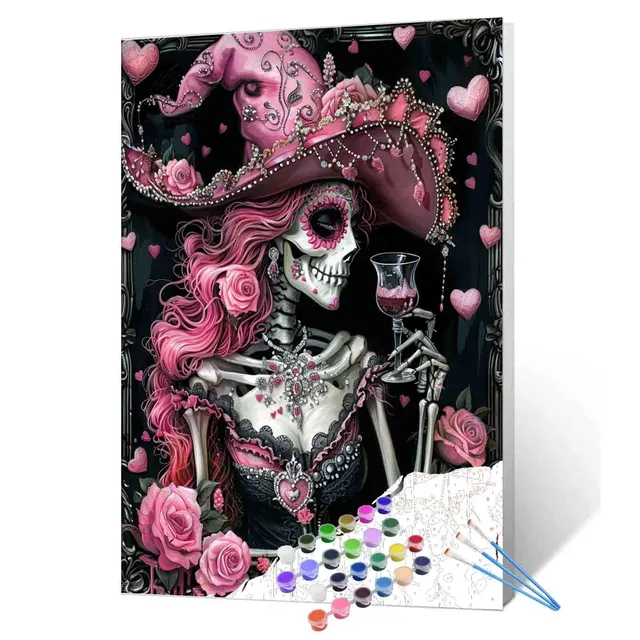 tucocoo-paint-by-numbers-pink-skeleton-witch-malen-nach-zahlen-40x50 image 1