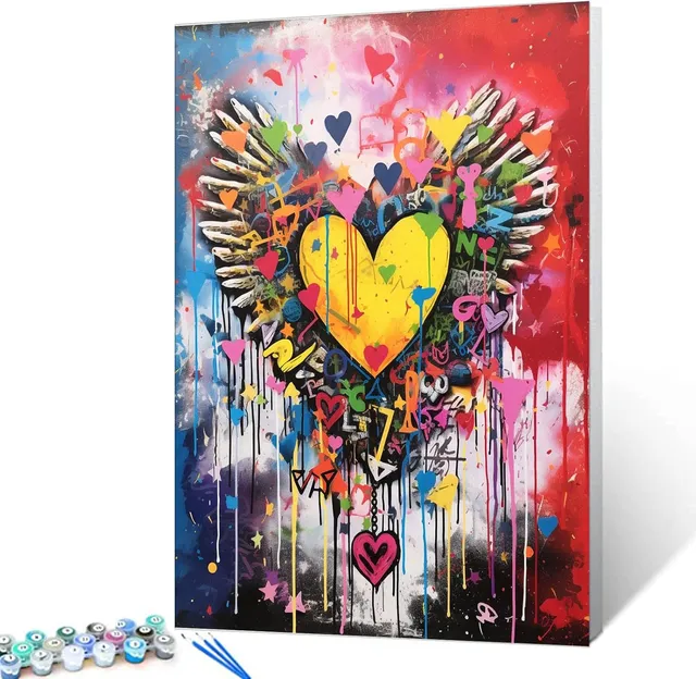 tucocoo-paint-by-numbers-banksy-herz-malen-nach-zahlen-40x50-gelb image 1