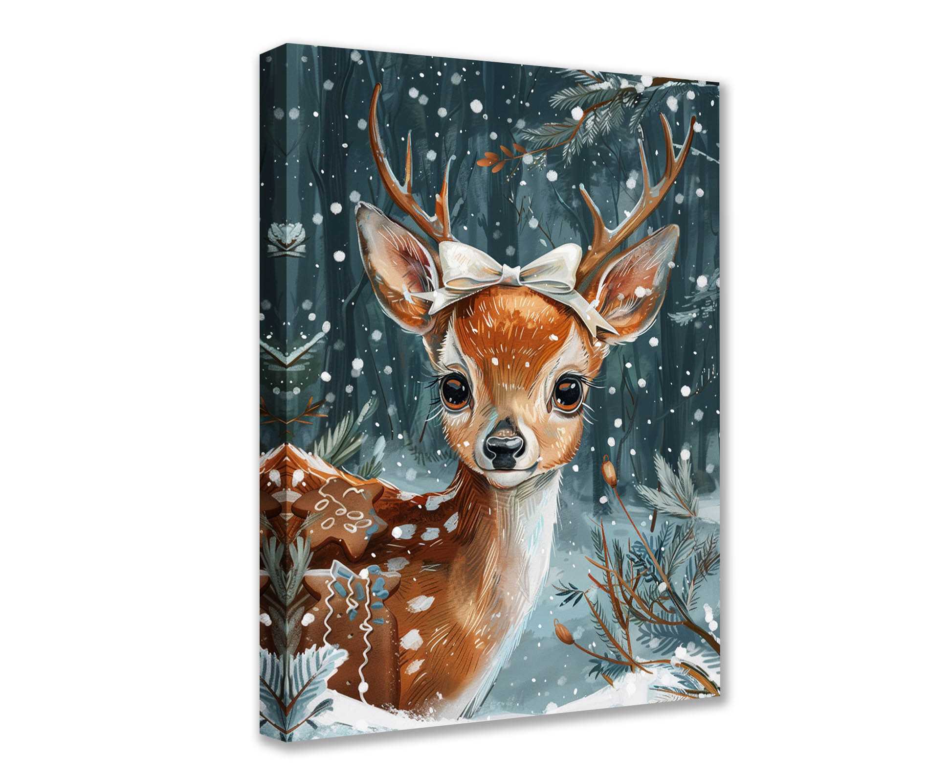 tucocoo-adorable-snowy-deer-with-gingerbread-leinwandbild image 1