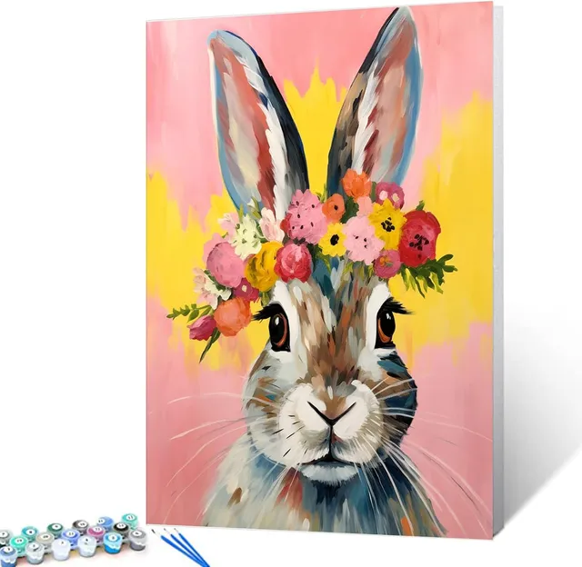 tucocoo-paint-by-numbers-rabbit-flower-crown-malen-nach-zahlen-40x50-hase image 1