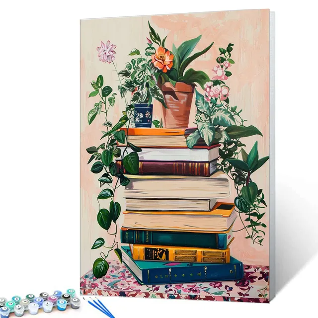 tucocoo-paint-by-numbers-b-cher-blumen-malen-nach-zahlen-40x50-ohne-rahmen image 1
