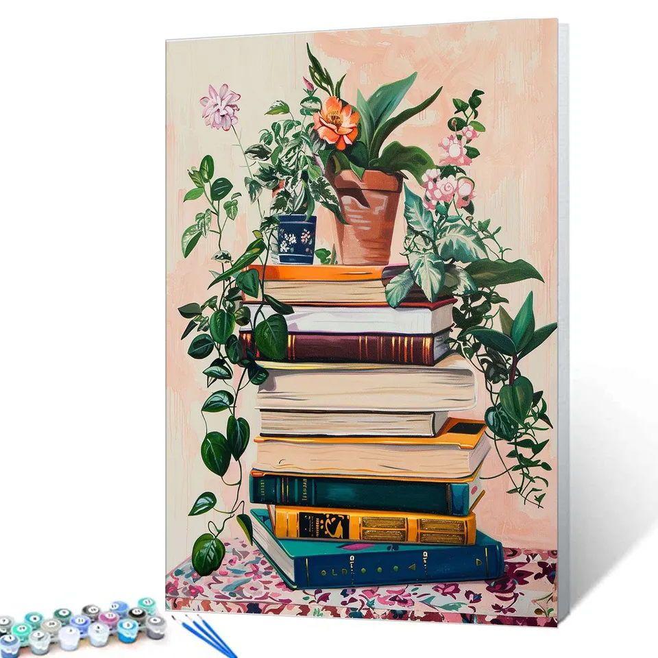 tucocoo-paint-by-numbers-b-cher-blumen-malen-nach-zahlen-40x50-ohne-rahmen image 1