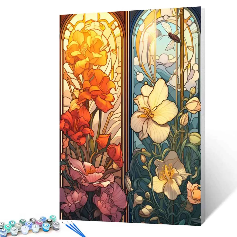 tucocoo-paint-by-numbers-stained-glass-floral-panels-malen-nach-zahlen image 1