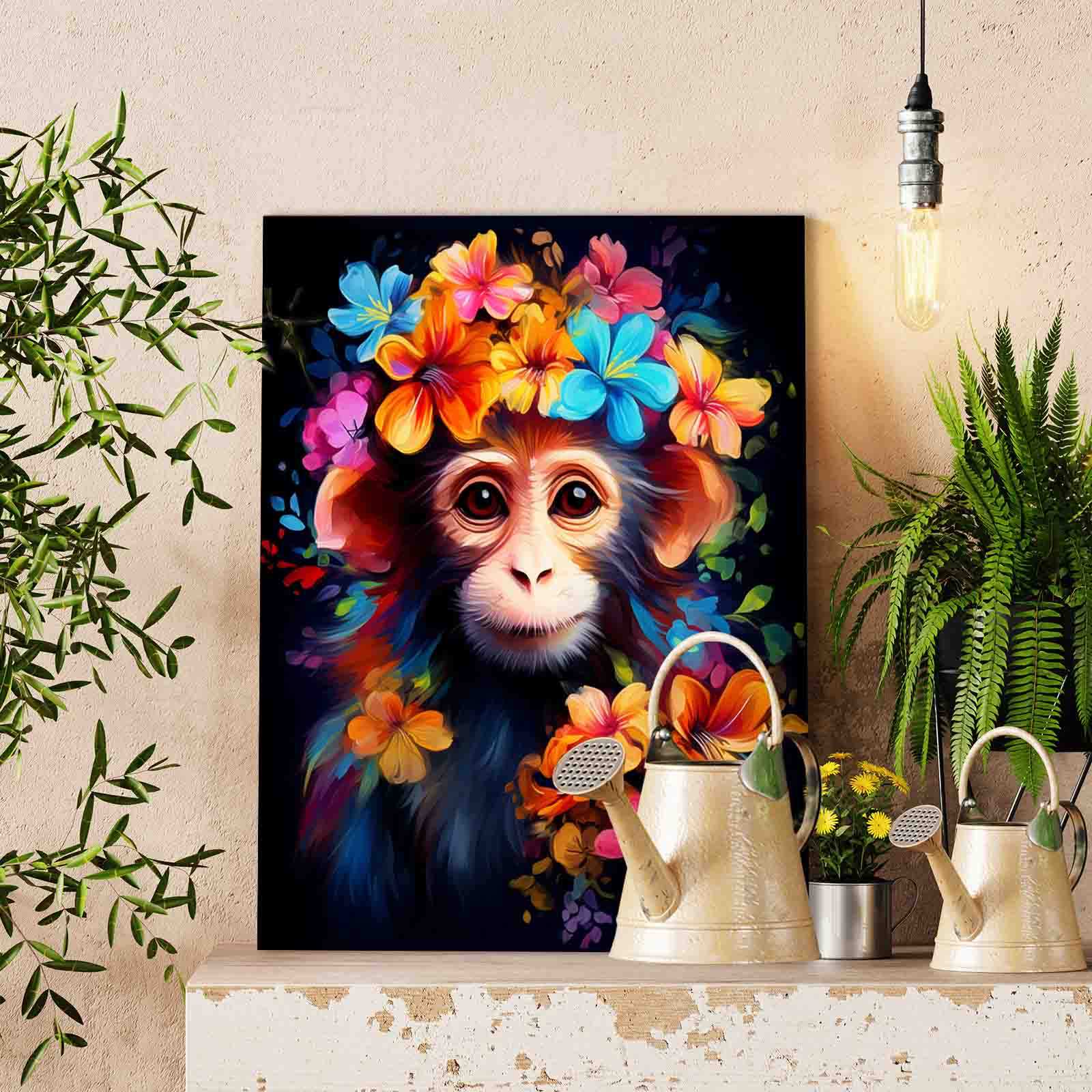 tucocoo-monkey-and-flowers-malen-nach-zahlen-16x20-affe image 2