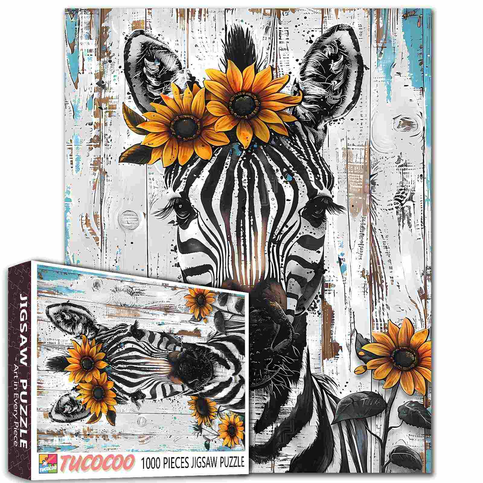 tucocoo-zebra-with-sunflowers-puzzle-1000-teile-zebra image 1