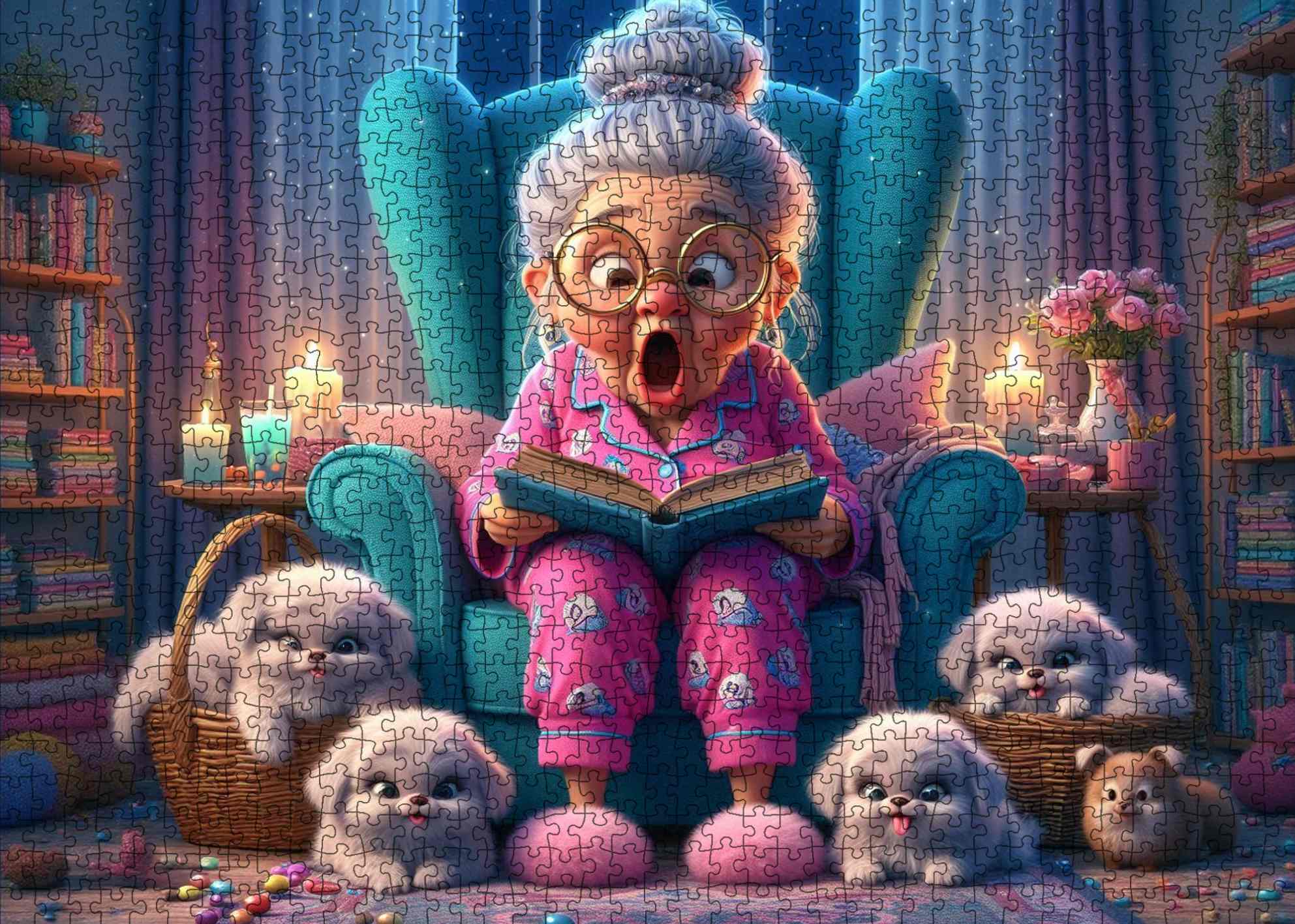 tucocoo-jigsaw-funny-grandma-and-fluffy-pups-puzzle-1000-teile image 2
