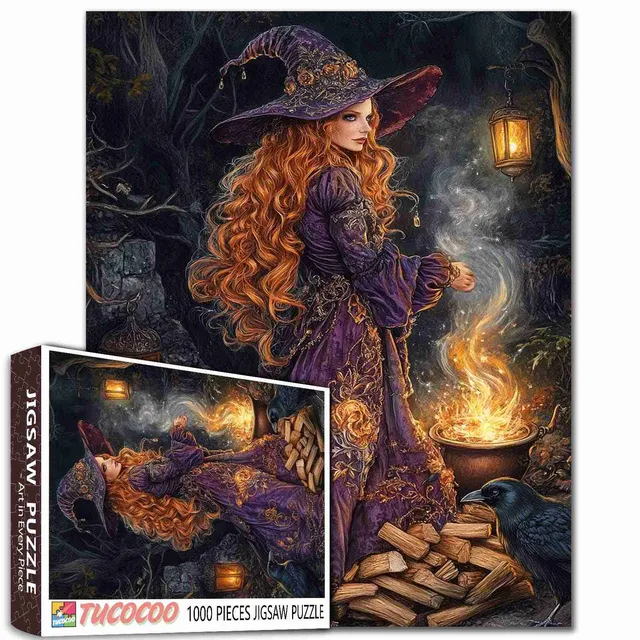 tucocoo-jigsaw-puzzles-witch-by-the-fire-puzzle-1000-teile-hexe-halloween image 1