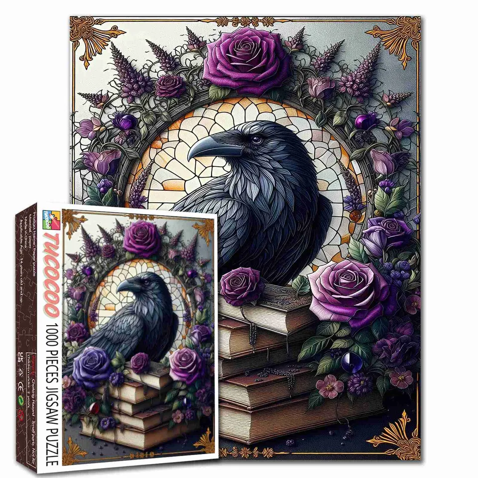 tucocoo-jigsaw-puzzles-raven-and-roses-puzzle-1000-teile-rabe image 1