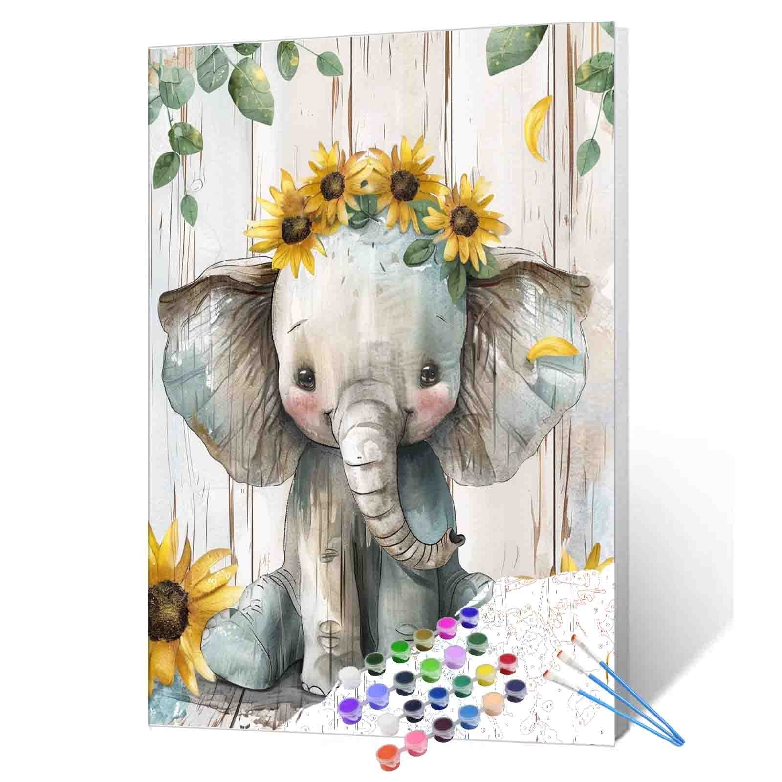 tucocoo-paint-by-numbers-malen-nach-zahlen-elefant-sonnenblumen-40x50 image 1