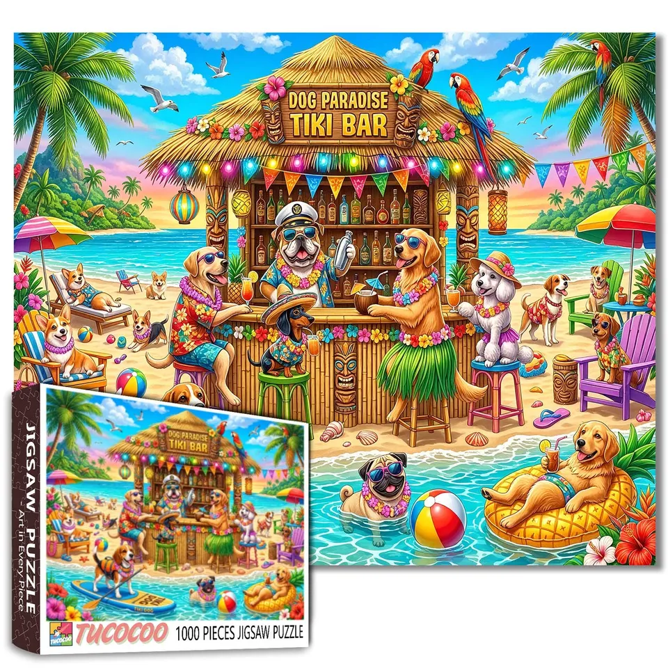tucocoo-dog-paradise-tiki-beach-party-puzzle-1000-teile image 1