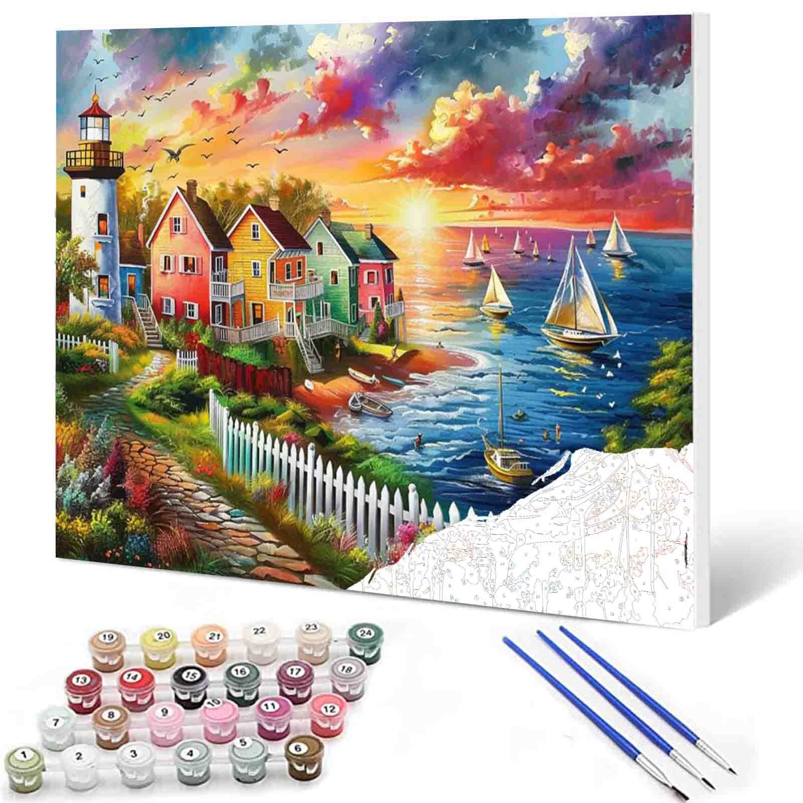 tucocoo-sunset-lighthouse-coastline-malen-nach-zahlen-40x50-ohne-rahmen image 1