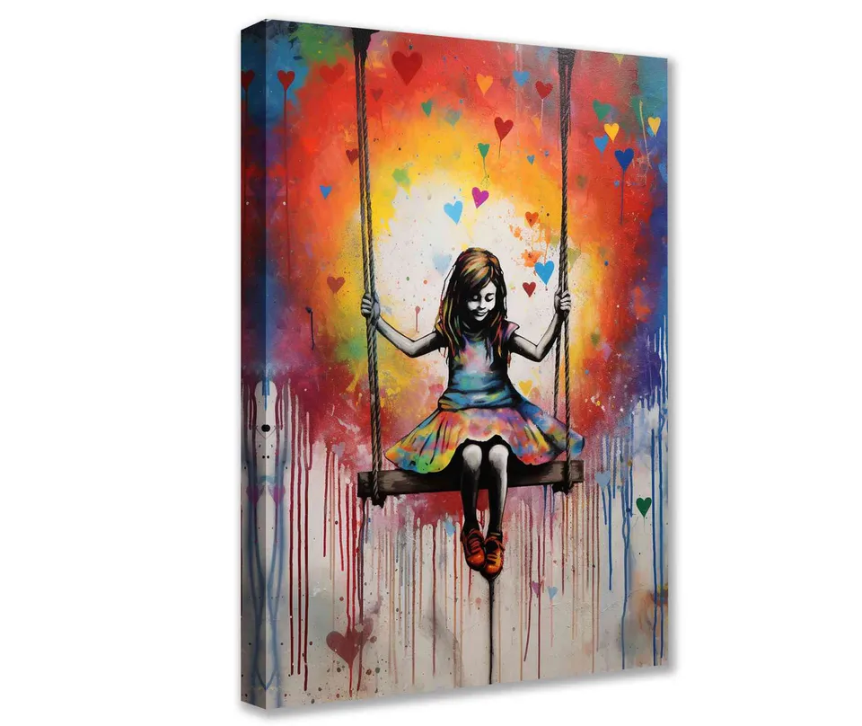 tucocoo-girl-on-swing-graffiti-leinwandbild-40x50-bunt image 1