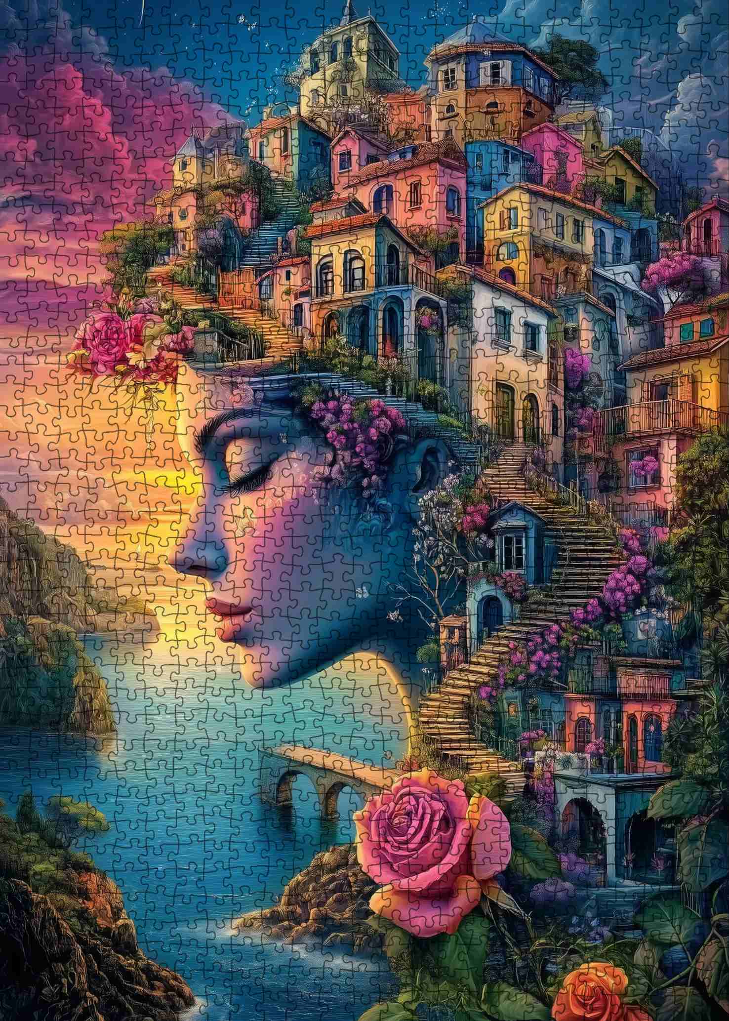 tucocoo-dreamy-seaside-town-face-puzzle-1000-teile-kunst image 2