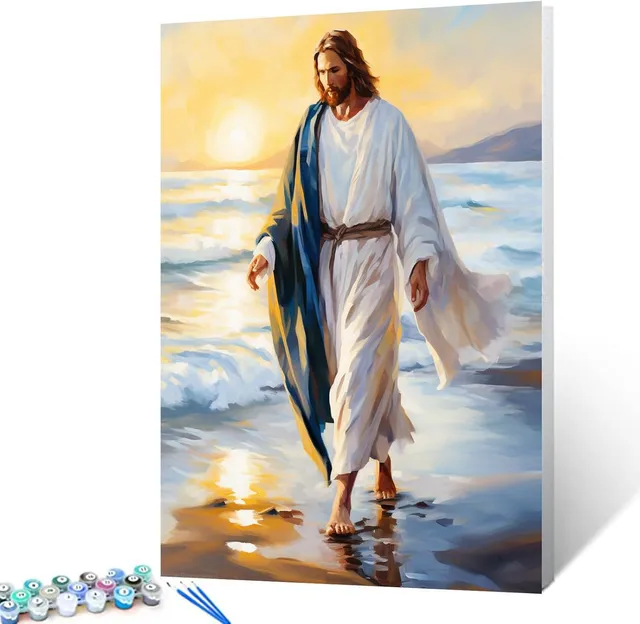 tucocoo-jesus-walking-on-the-beach-malen-nach-zahlen-jesus image 1