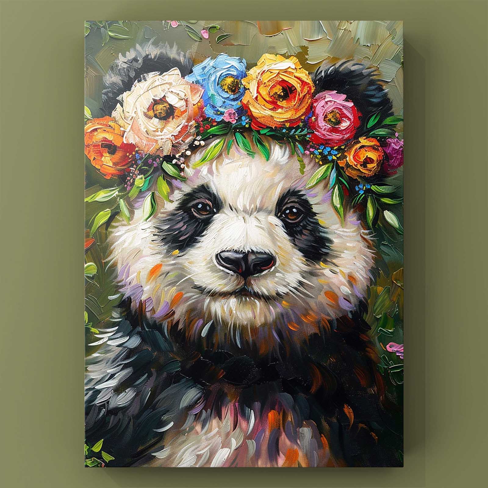 tucocoo-panda-mit-blumenkranz-leinwandbild-30x40-ungerahmt image 2