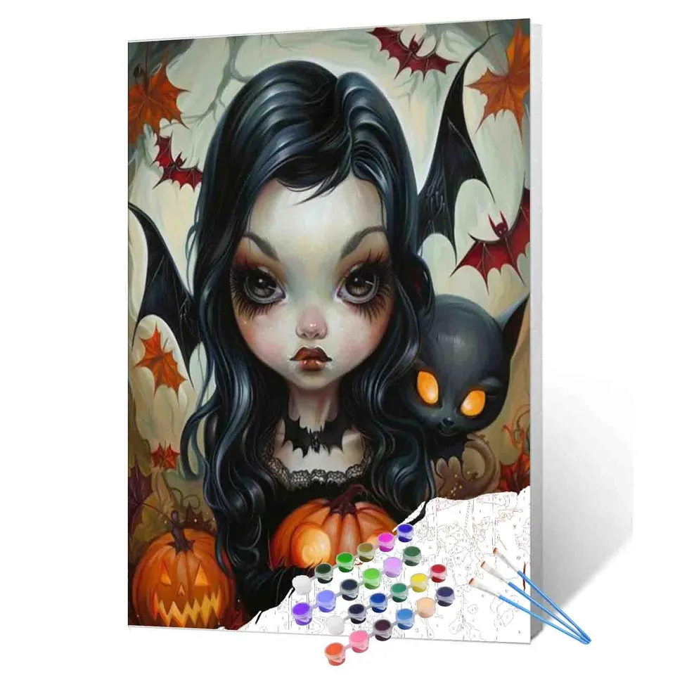 tucocoo-paint-by-numbers-gothic-girl-pumpkins-malen-nach-zahlen-40x50-halloween image 1