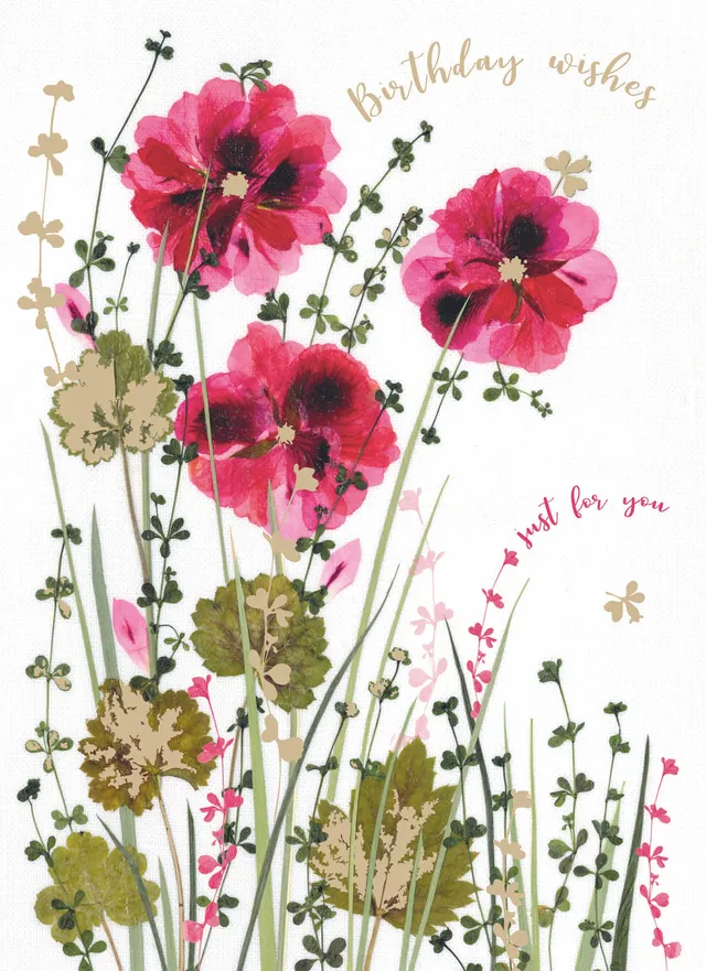 otter-house-flower-press-geburtstagskarte-geranium-pink-birthday-wishes image 1
