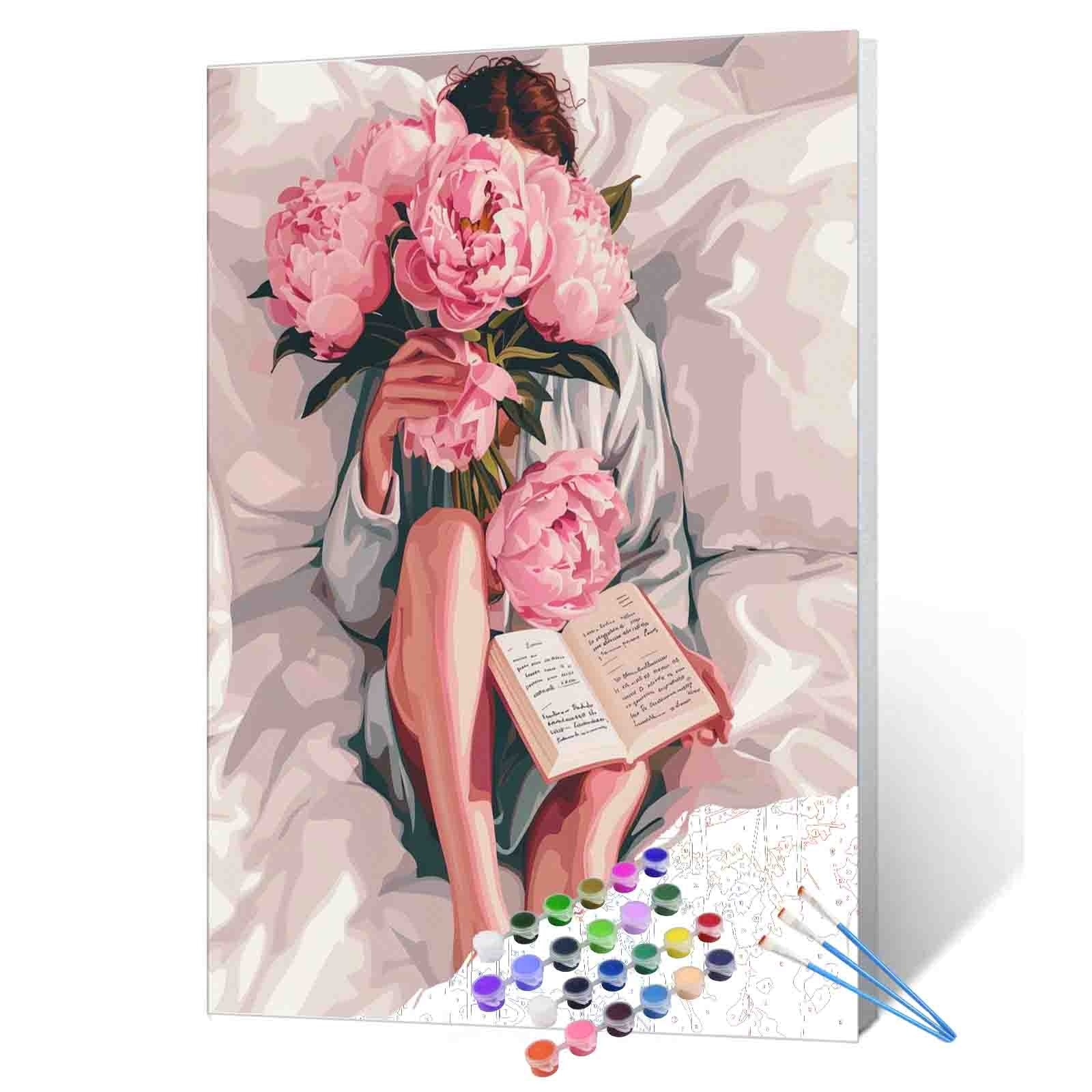 tucocoo-peony-morning-reading-malen-nach-zahlen-40x50-frau image 1