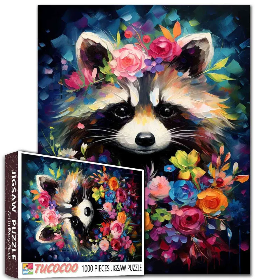 tucocoo-jigsaw-puzzles-raccoon-floral-puzzle-1000-teile-waschb-r image 1