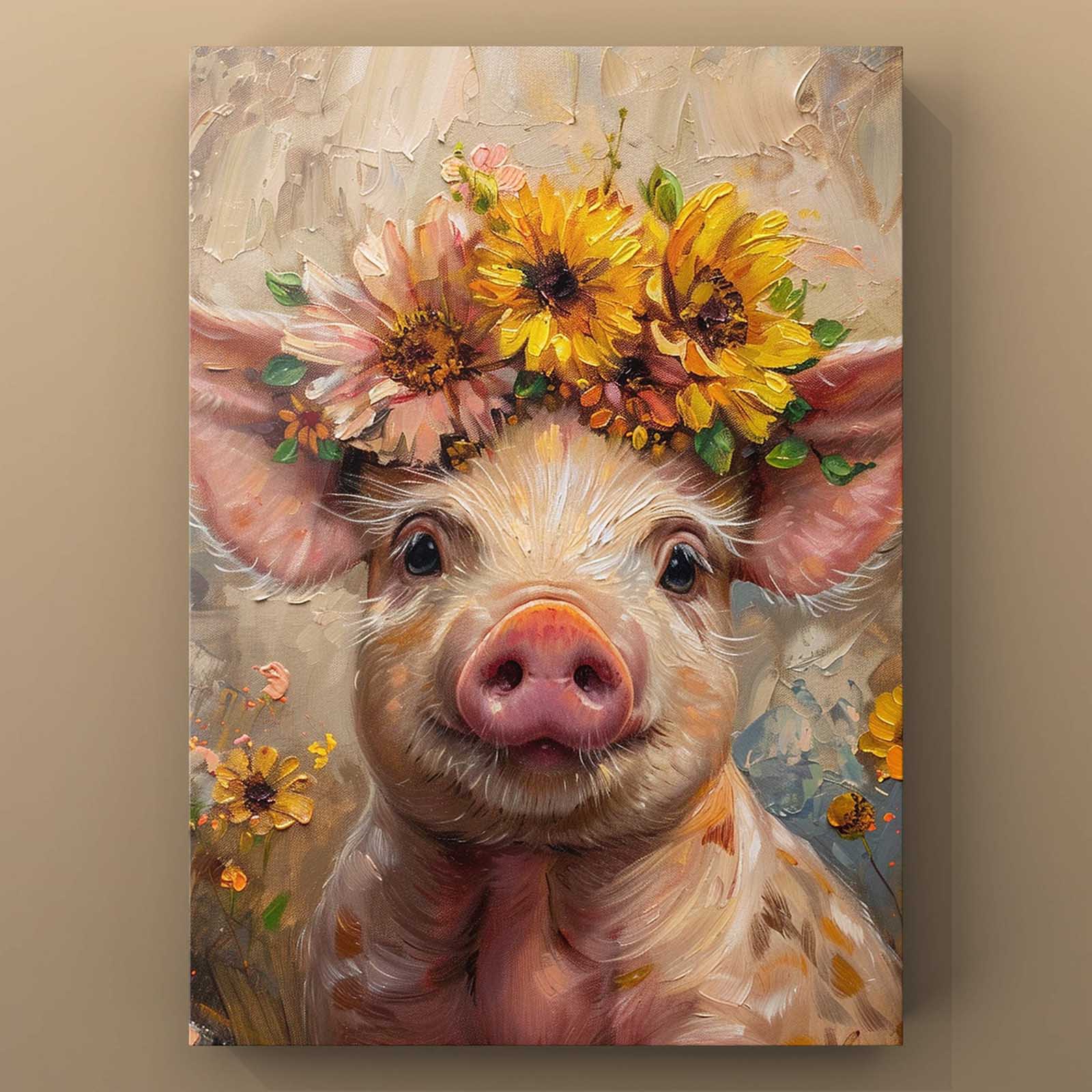 tucocoo-piglet-sunflower-crown-leinwandbild-30x40-cm-gerahmt image 2