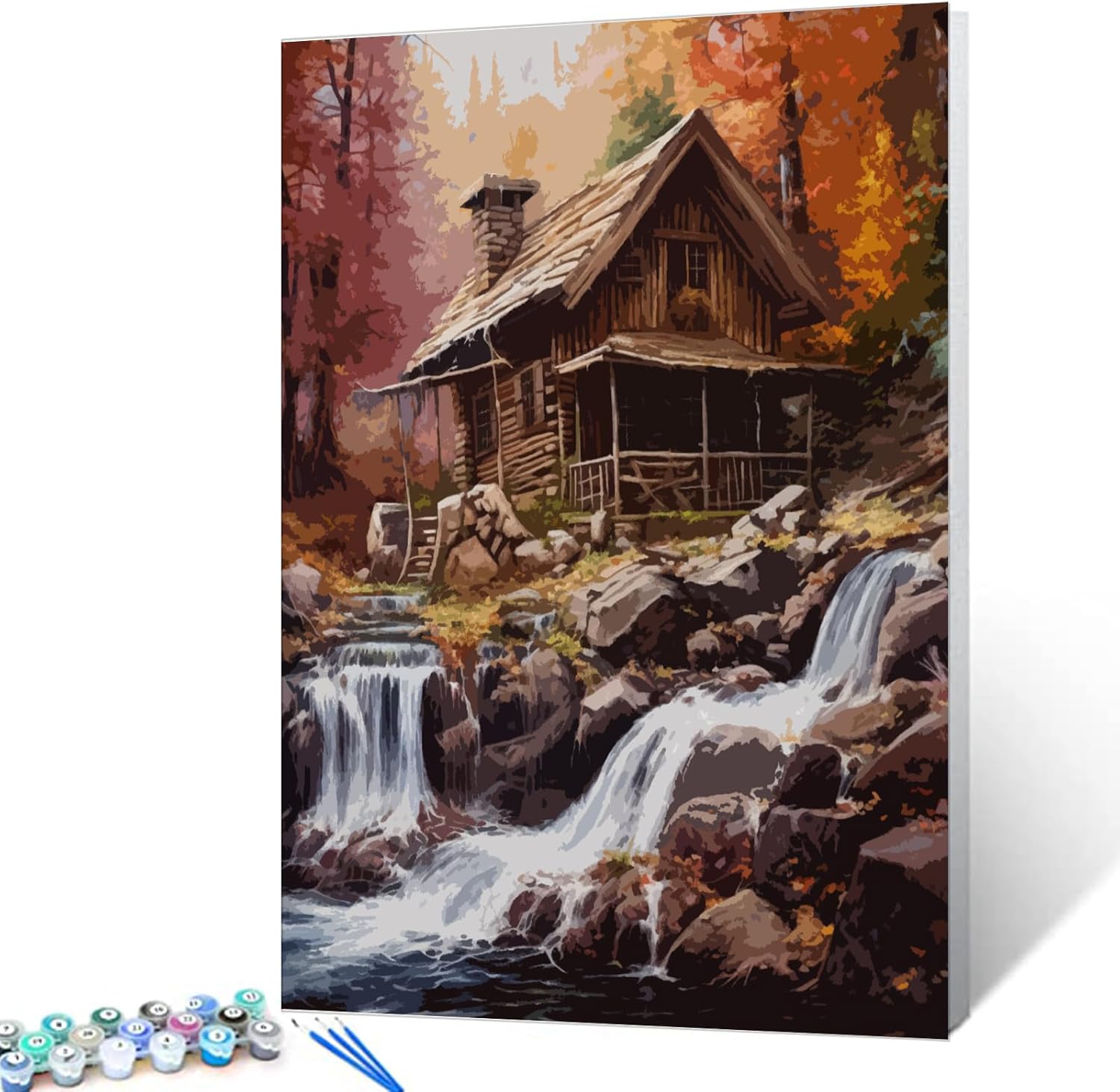 tucocoo-h-tte-wasserfall-herbst-malen-nach-zahlen-40x50 image 1