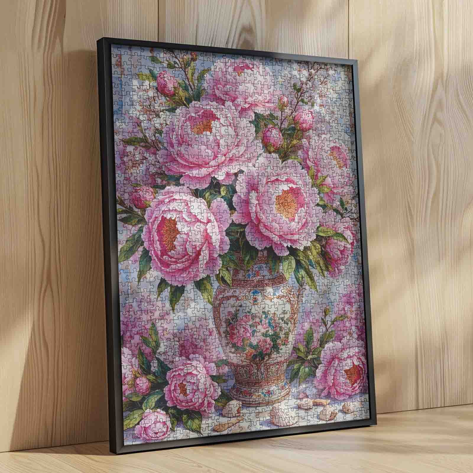 tucocoo-vintage-pink-peony-vase-puzzle-1000-teile-blumenmotiv image 4