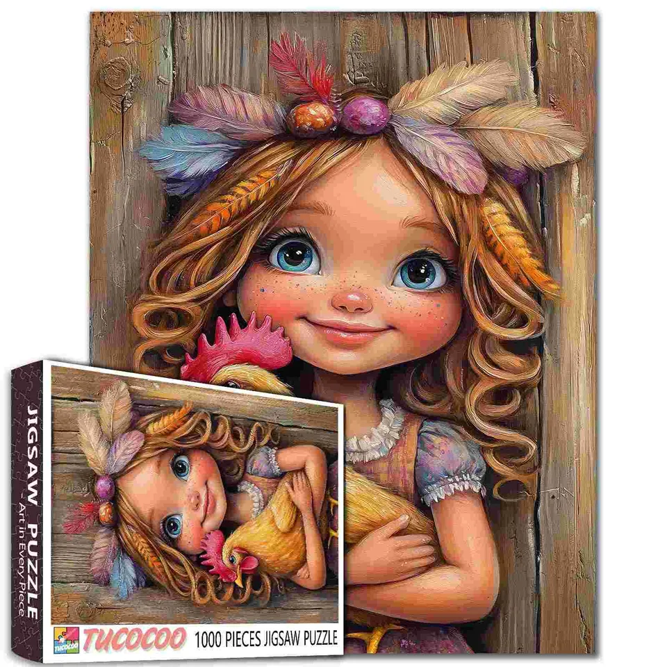 tucocoo-girl-with-chicken-puzzle-1000-teile-huhn image 1
