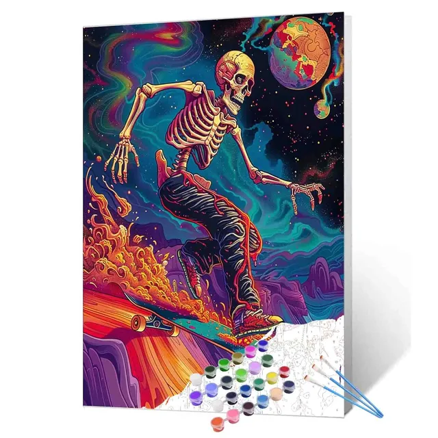 tucocoo-skateboarding-skeleton-malen-nach-zahlen-40x50 image 1