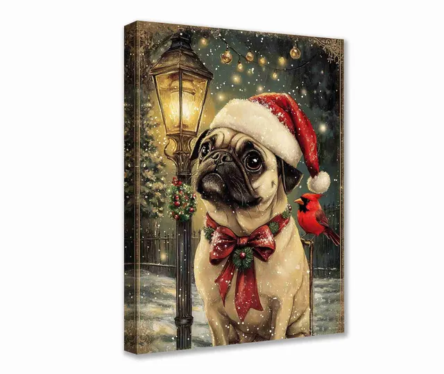 tucocoo-festive-pug-in-snow-leinwandbild-30x40-ungerahmt image 1