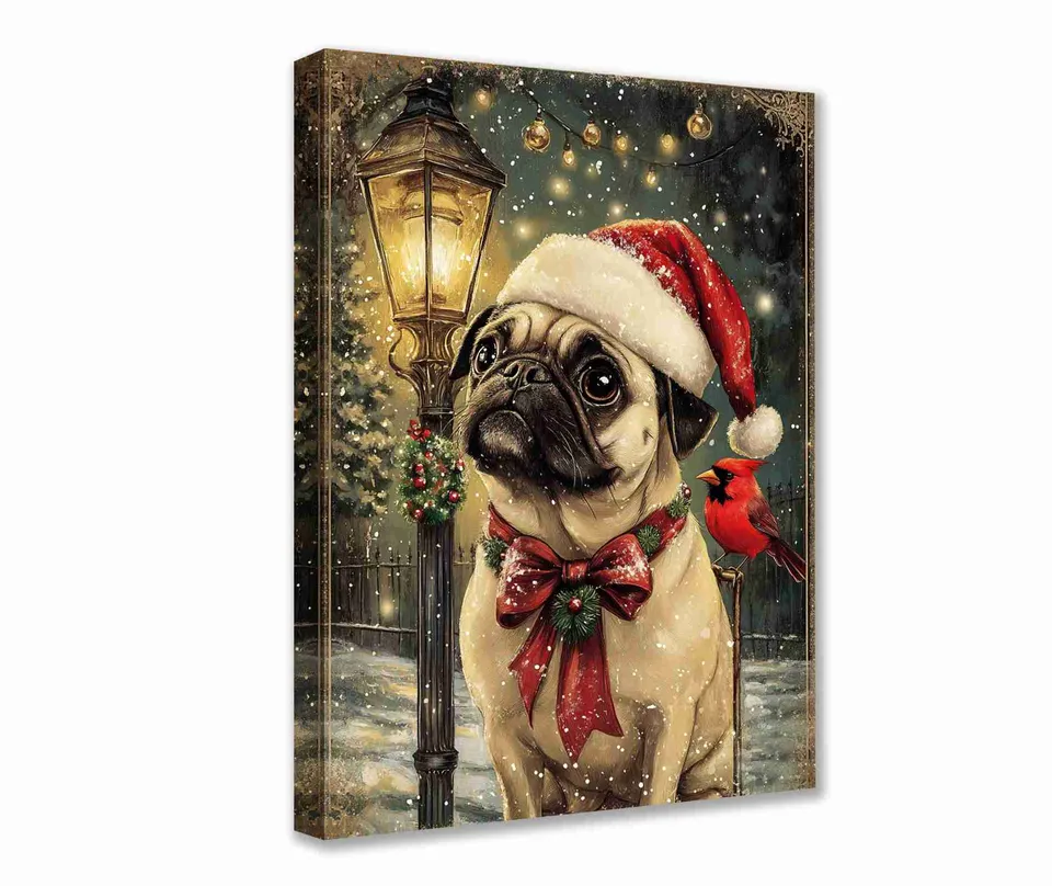 tucocoo-festive-pug-in-snow-leinwandbild-30x40-ungerahmt image 1