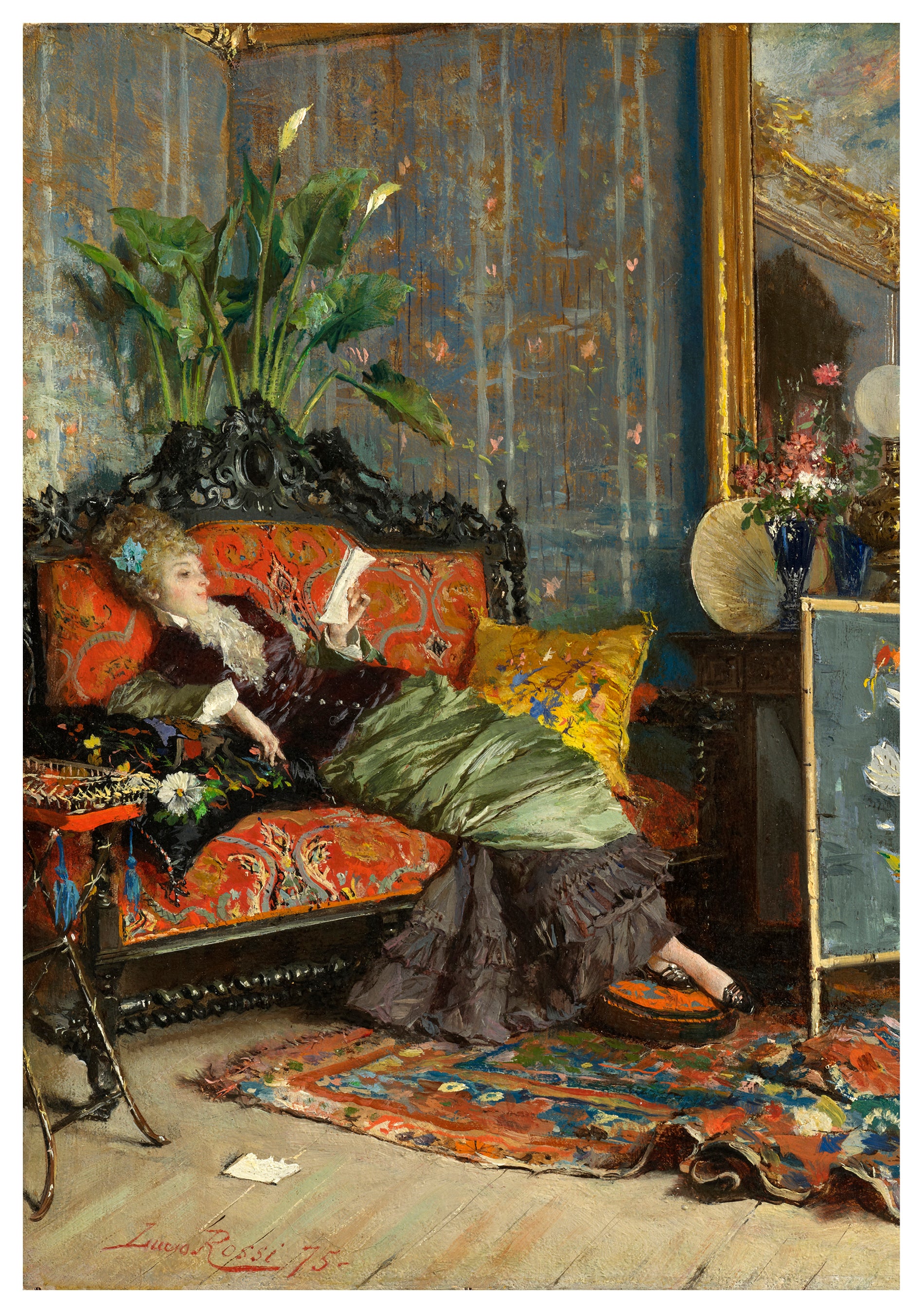 pomegranate-rossi-young-woman-reading-klappkarte-blanko image 1