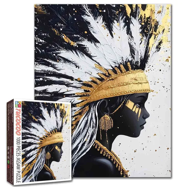 tucocoo-golden-feathered-headdress-puzzle-1000-teile-frau image 1