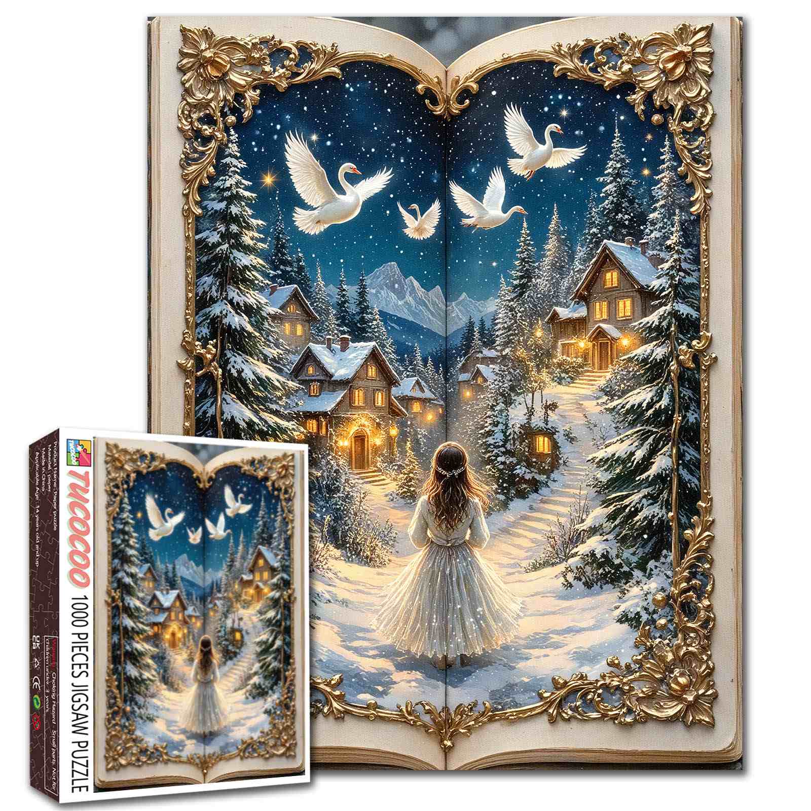 tucocoo-jigsaw-puzzles-winter-village-swan-night-puzzle-1000-teile image 1
