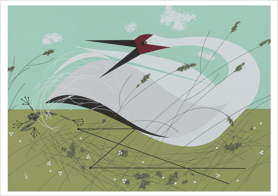 pomegranate-charley-harper-whooping-crane-klappkarte-blanko image 1