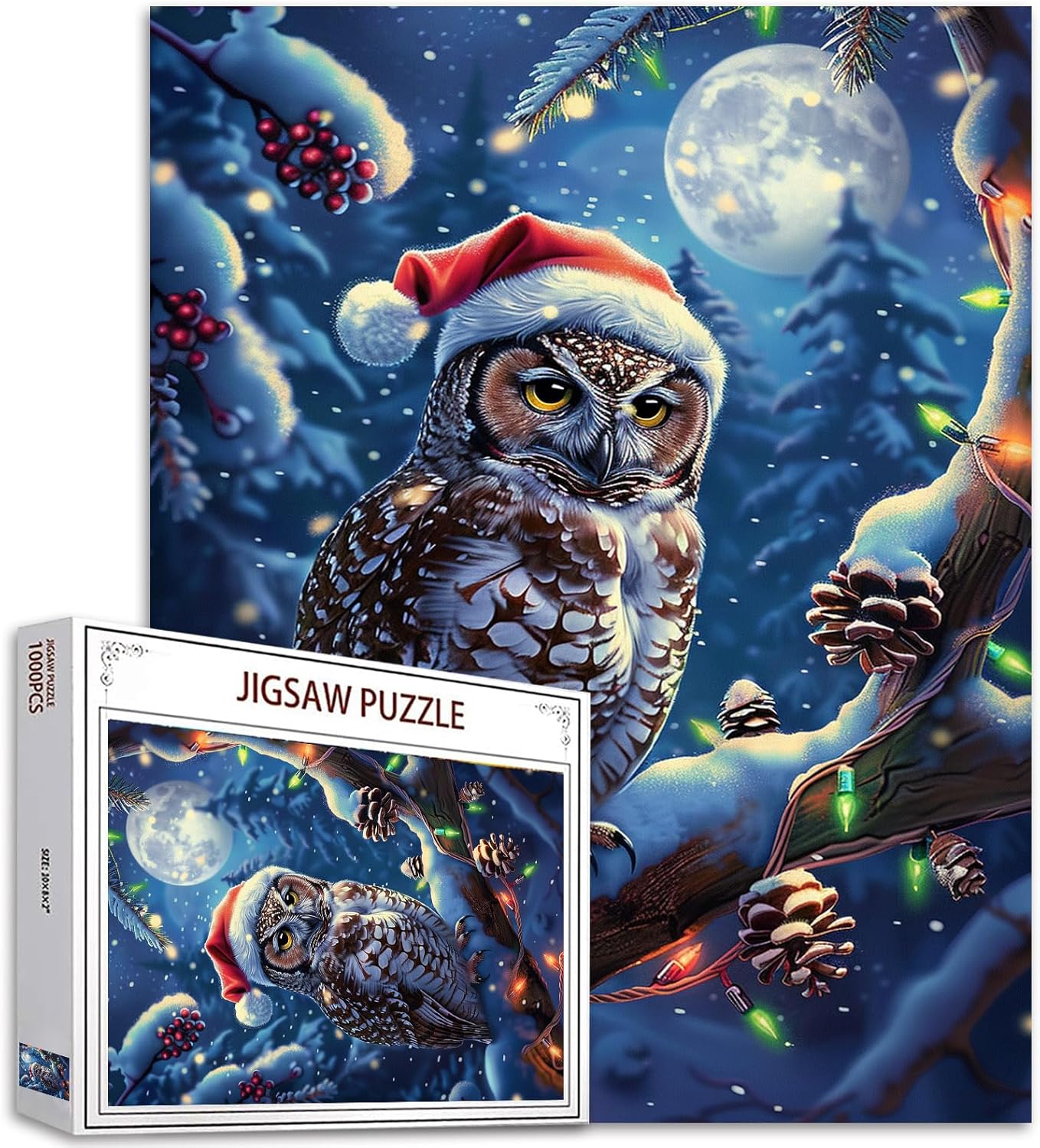 tucocoo-owl-christmas-hat-puzzle-1000-teile-weihnachten-eule image 1