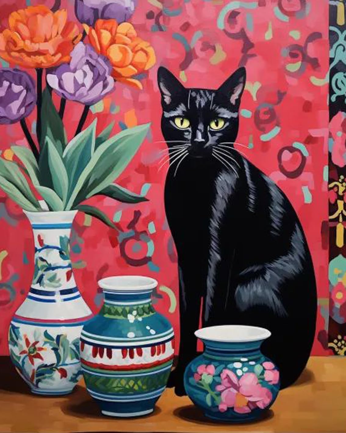 tucocoo-black-cat-and-three-vases-malen-nach-zahlen-40x50 image 2