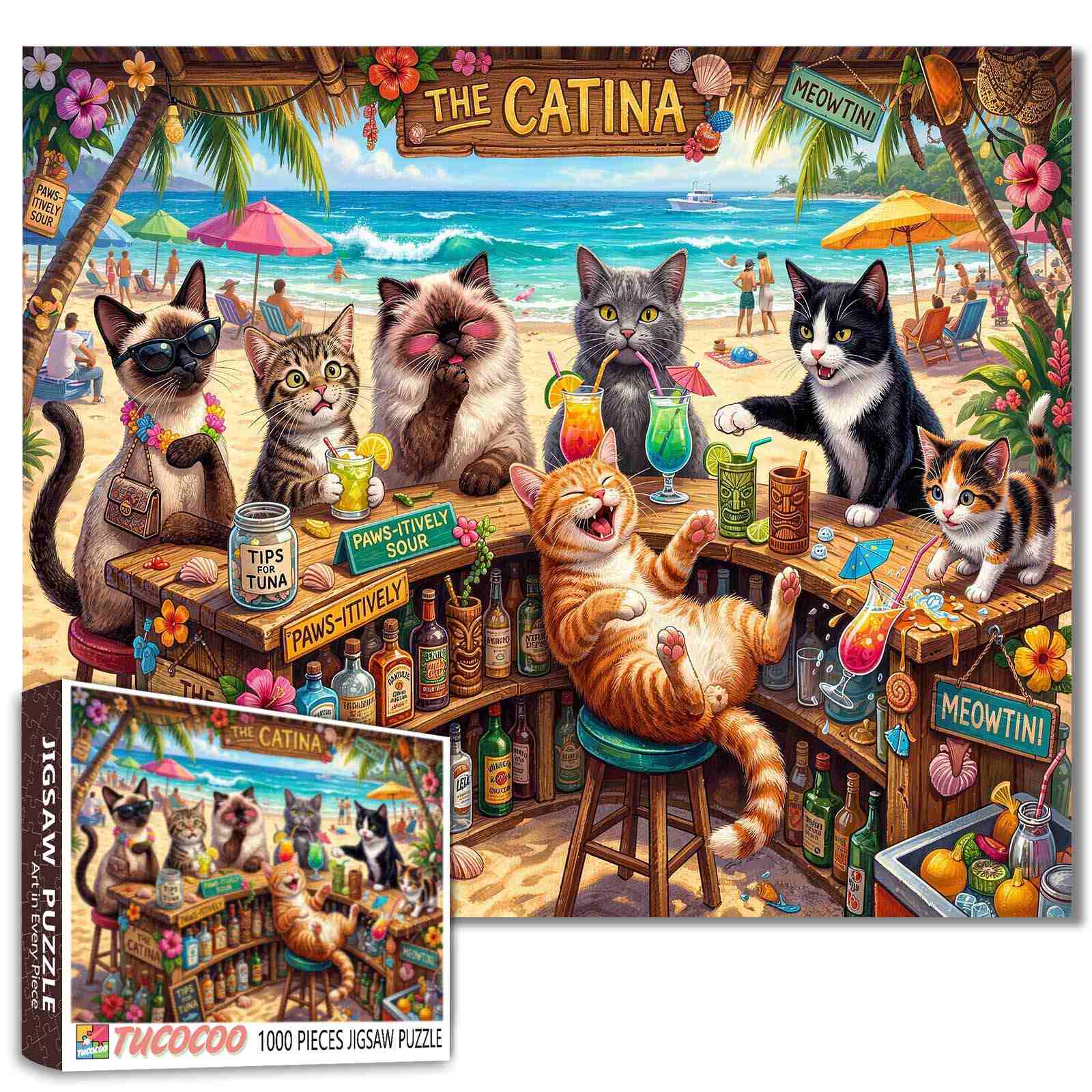 tucocoo-beachside-cat-cocktail-party-puzzle-1000-teile-strand image 1