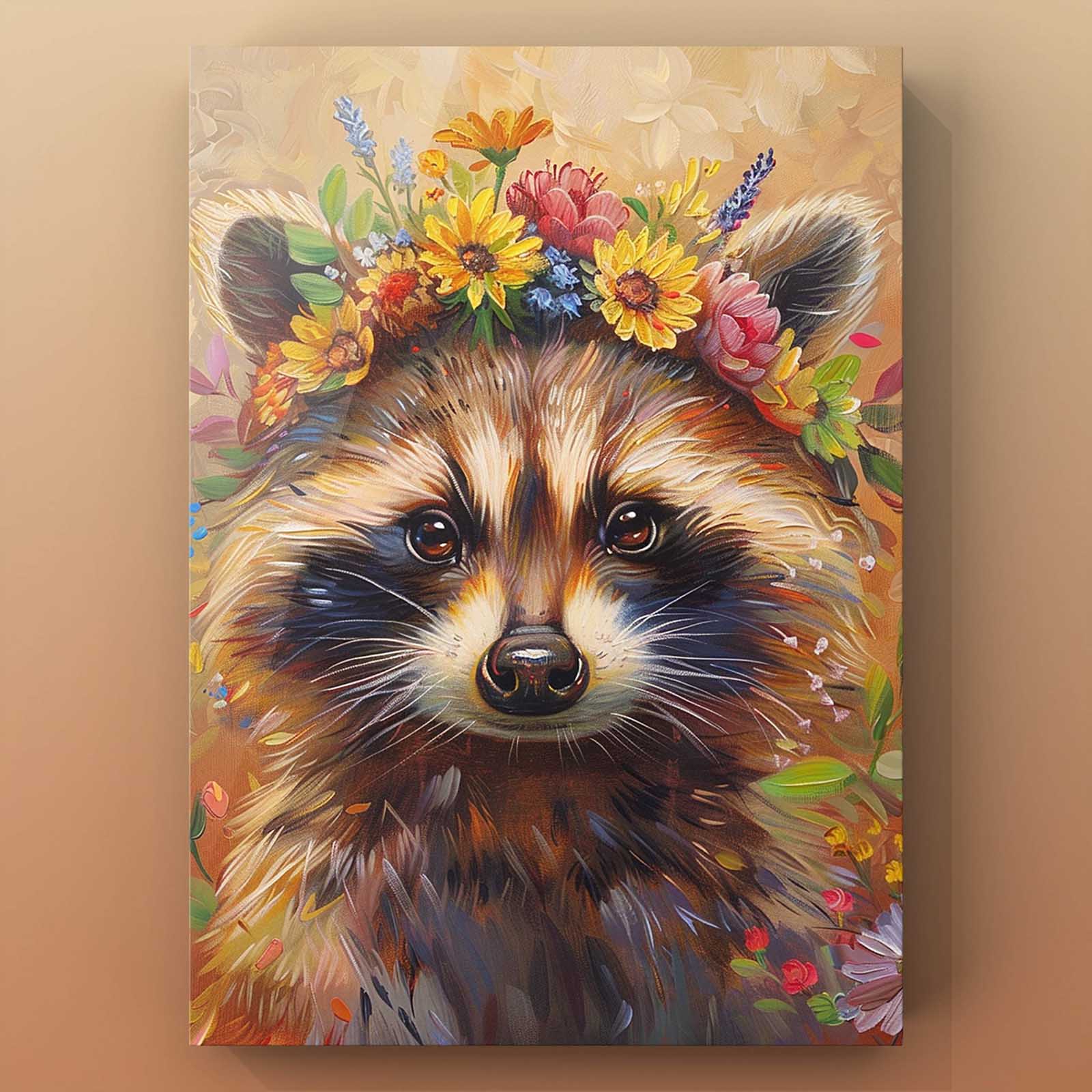 tucocoo-raccoon-with-floral-crown-leinwandbild-30x40cm image 2