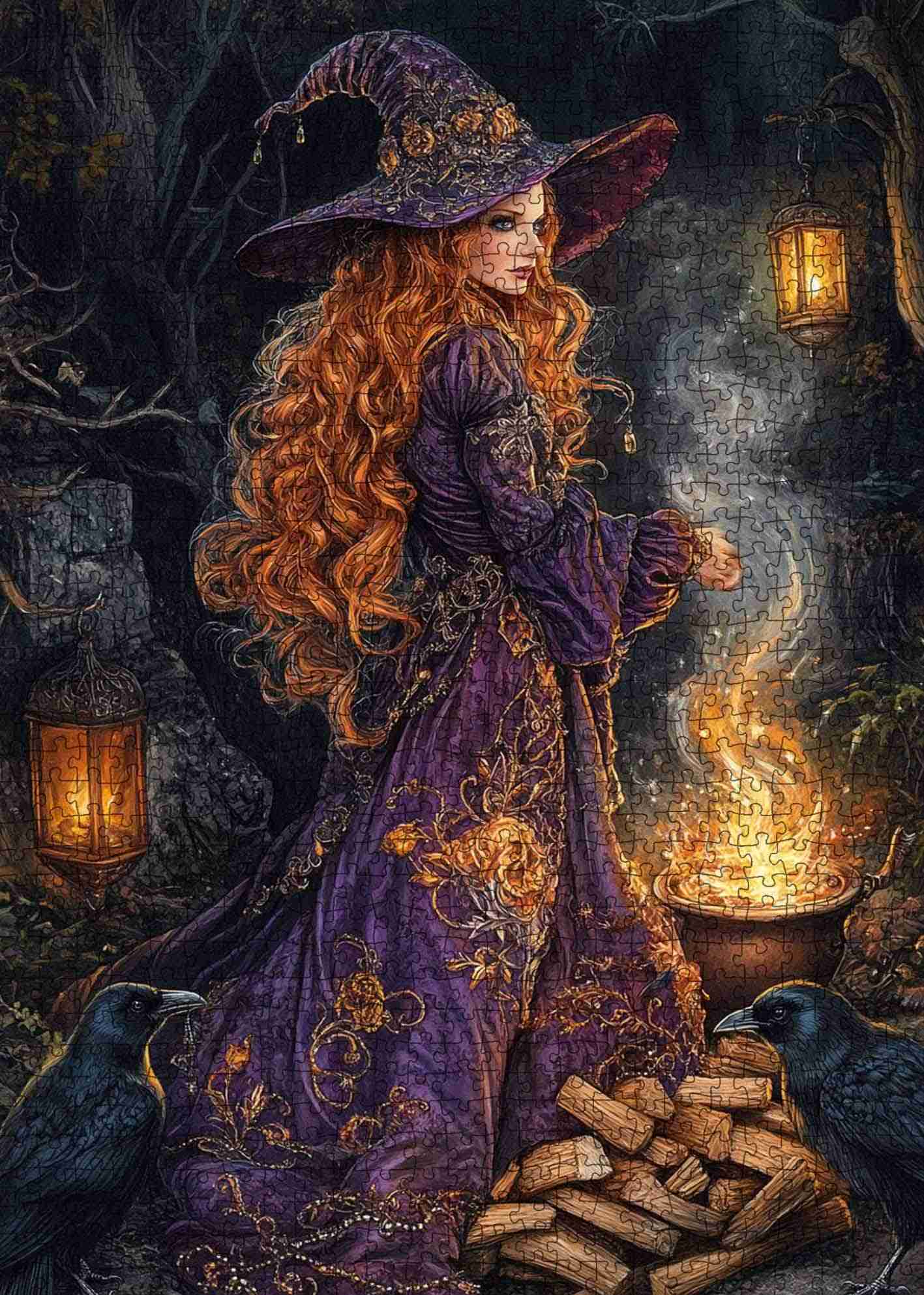 tucocoo-jigsaw-puzzles-witch-by-the-fire-puzzle-1000-teile-hexe-halloween image 2