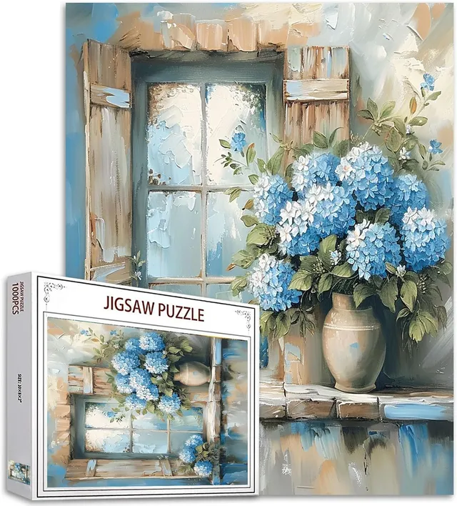 tucocoo-jigsaw-puzzles-hydrangea-rustic-window-puzzle-1000-teile-blumen image 1
